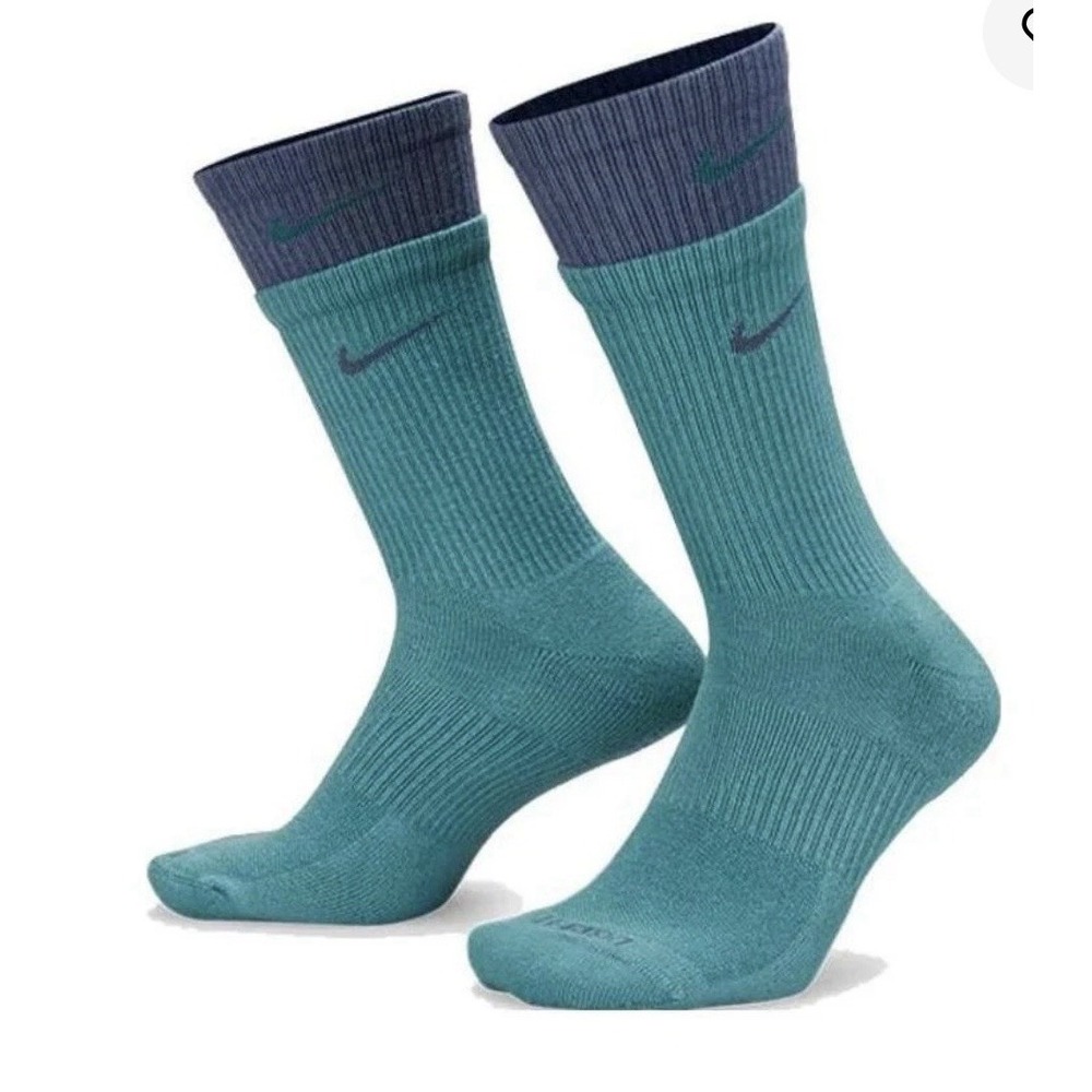 Nike Everyday Plus Double Up Cushioned Crew Socks Teal Navy DD2795-300 L